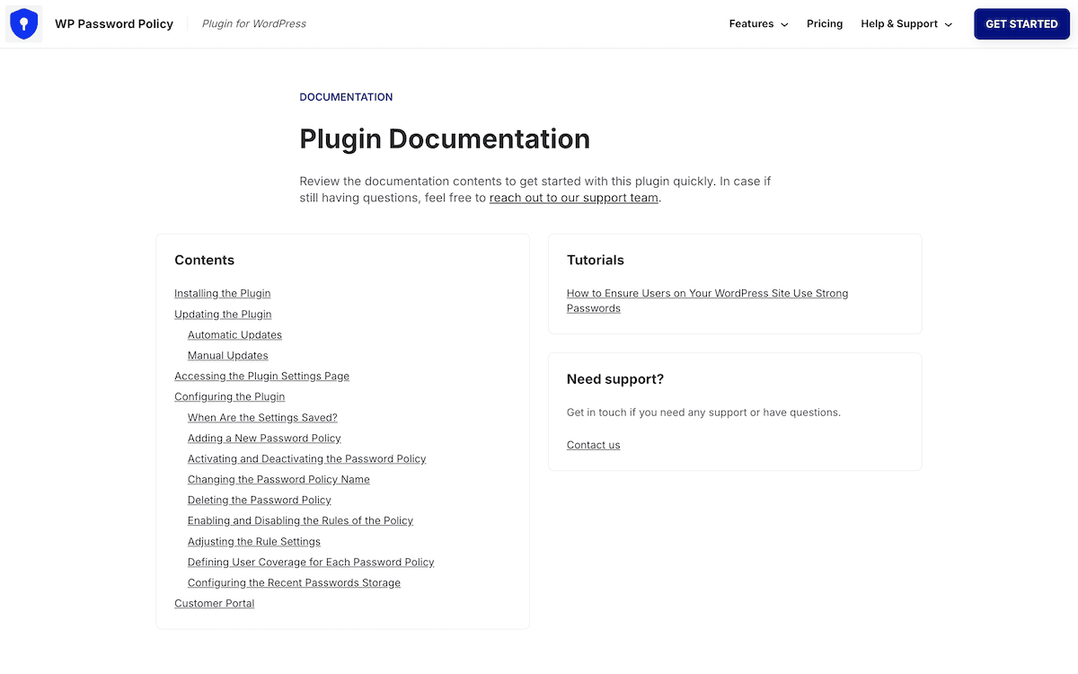 The WP Password Policy documentation page.