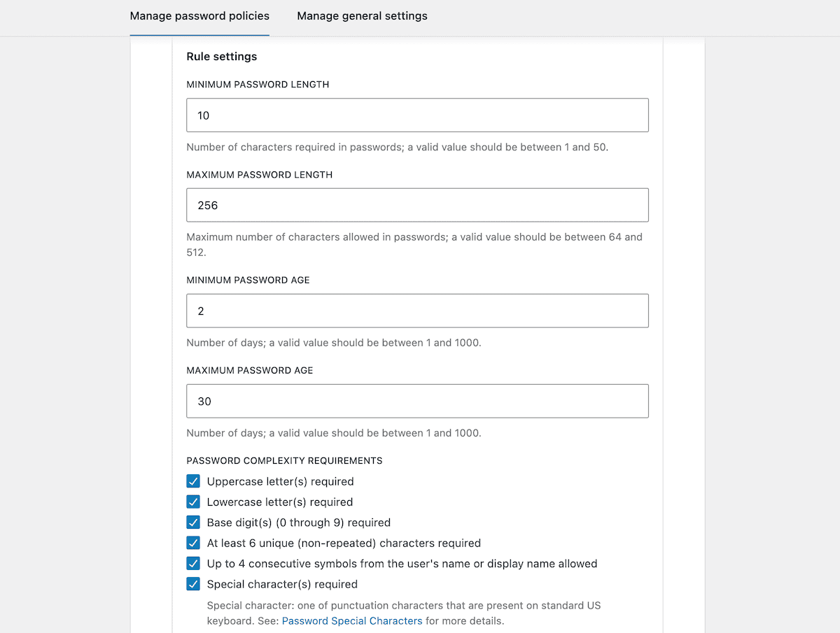 The Rule Settings within WP Password Policy.