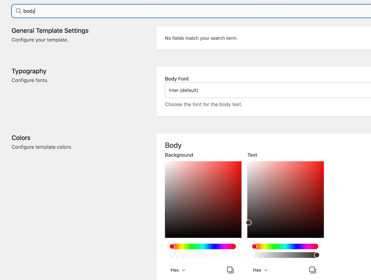 Searching for customization options within the Design tab.