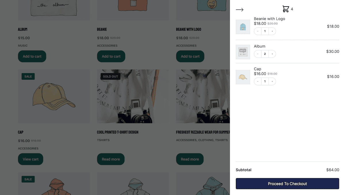 A CheckoutWC side cart showing product details and discount code field.