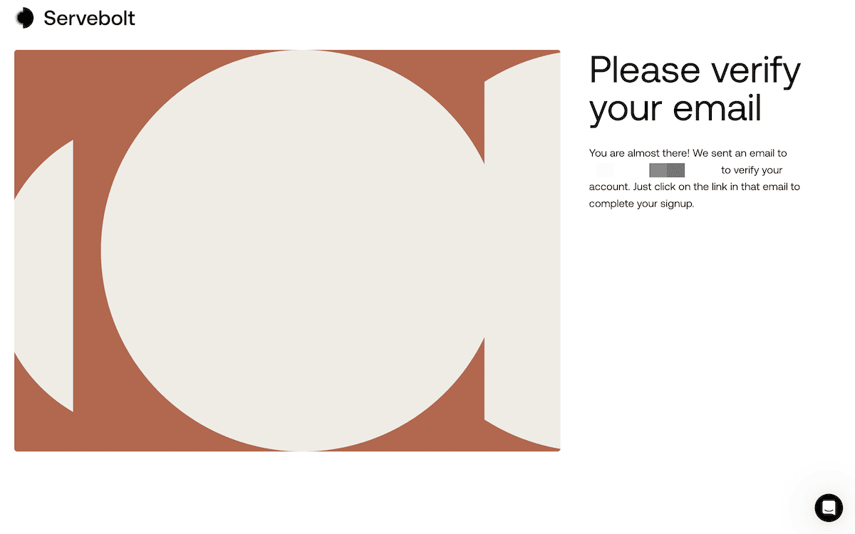 The Servebolt email verification page.