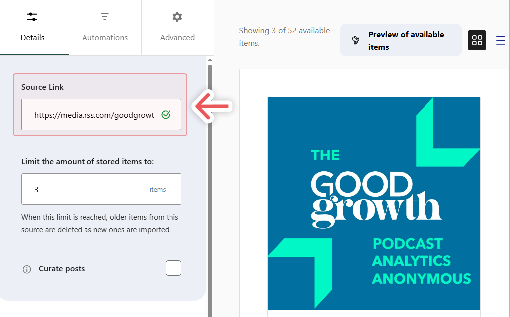 Adding a feed source URL in WP RSS Aggregator