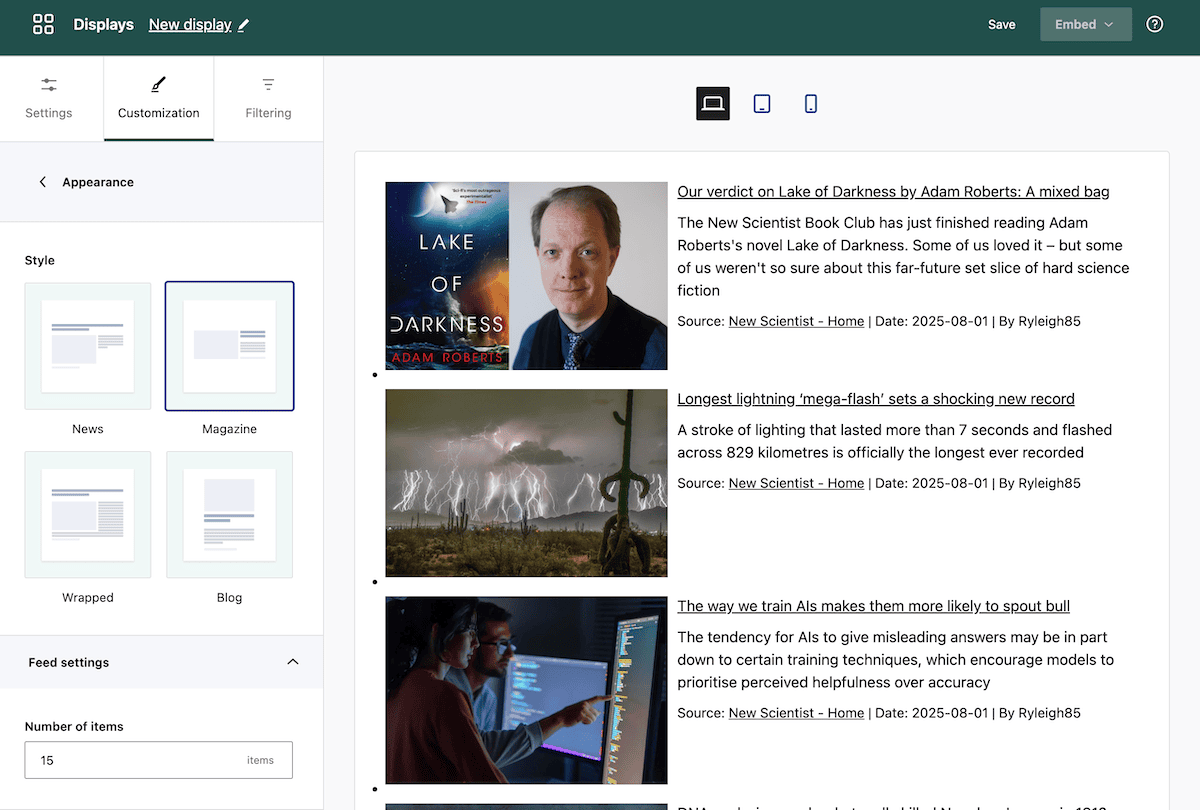 Customizing a Display within Aggregator.