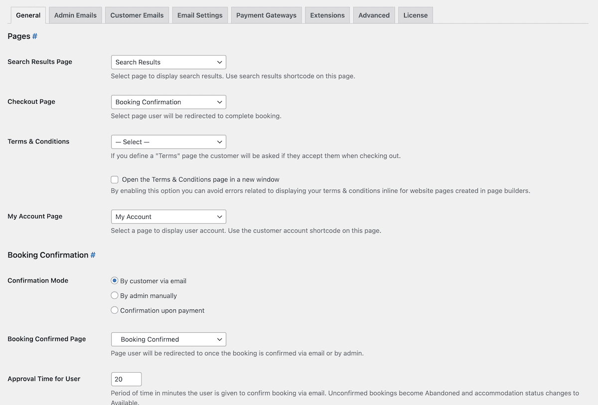 The general settings page showing configuration options.