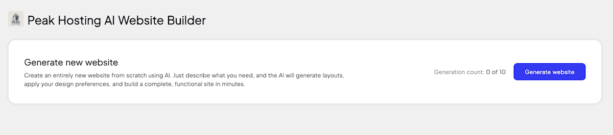The Generate Website button within 10web the AI builder.