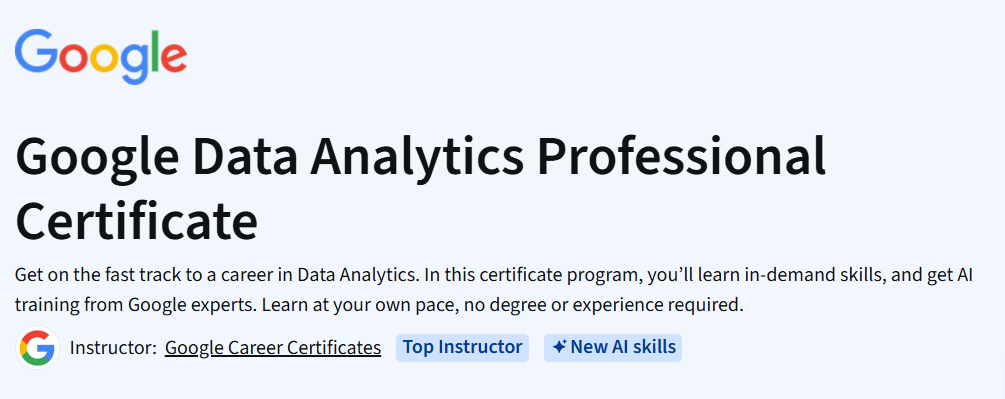 Google Data Analytics Professional Certificate - Coursera course