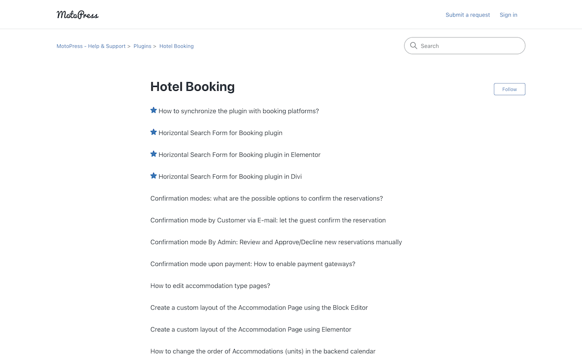 The Help Center documentation for Hotel Booking.