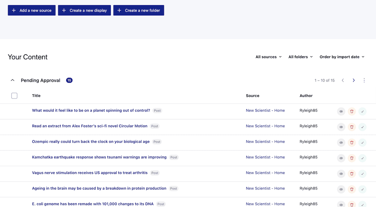 The Aggregator Hub page.