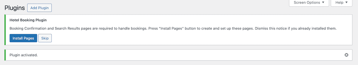 Installing necessary pages using Hotel Booking.