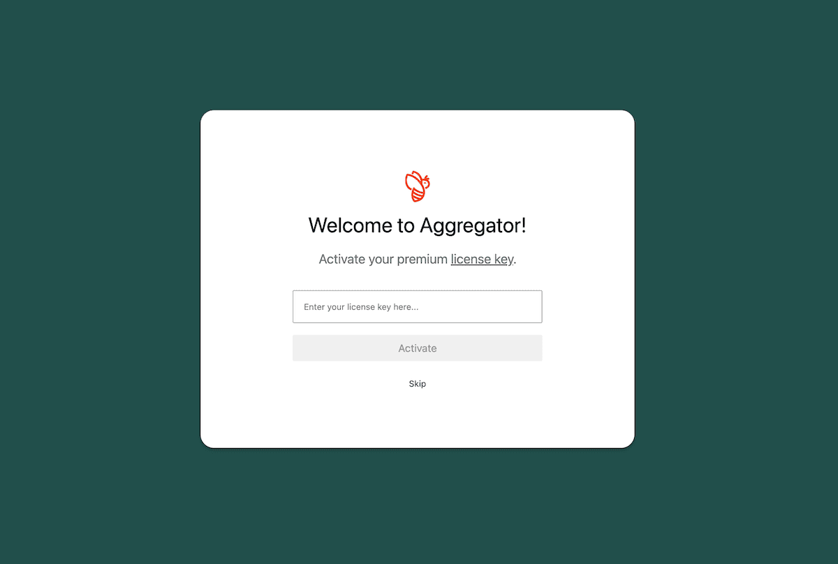 Adding a license key to Aggregator.