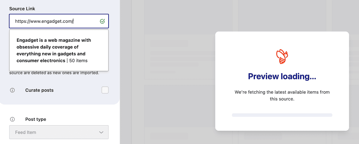 Loading a preview for a website URL.