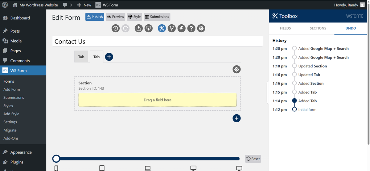 Toolbox - undo timeline