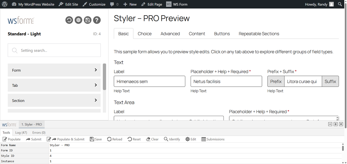 Styles- style editor debug console