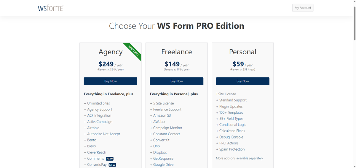 WS Form Pricing