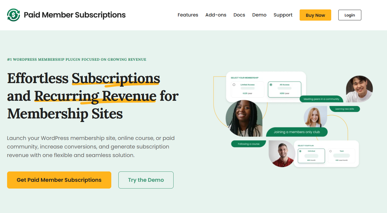 Paid Member Subscriptions home page