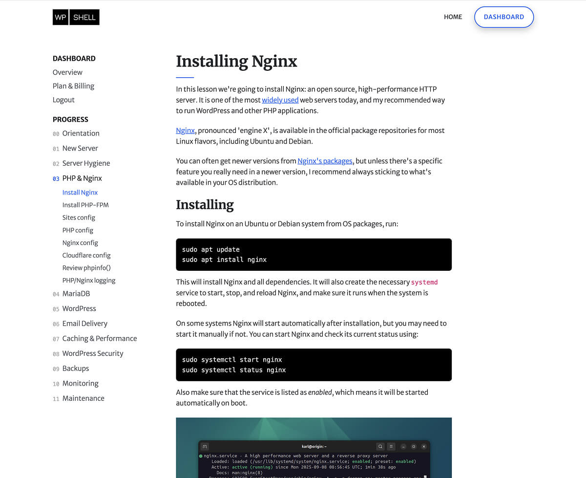 WP Shell's module on installing Nginx.