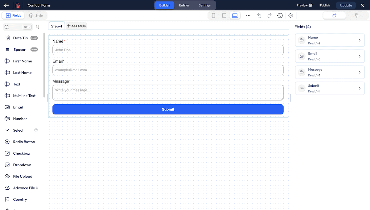 The Bit Form canvas showing toolbars and a mock-up form.