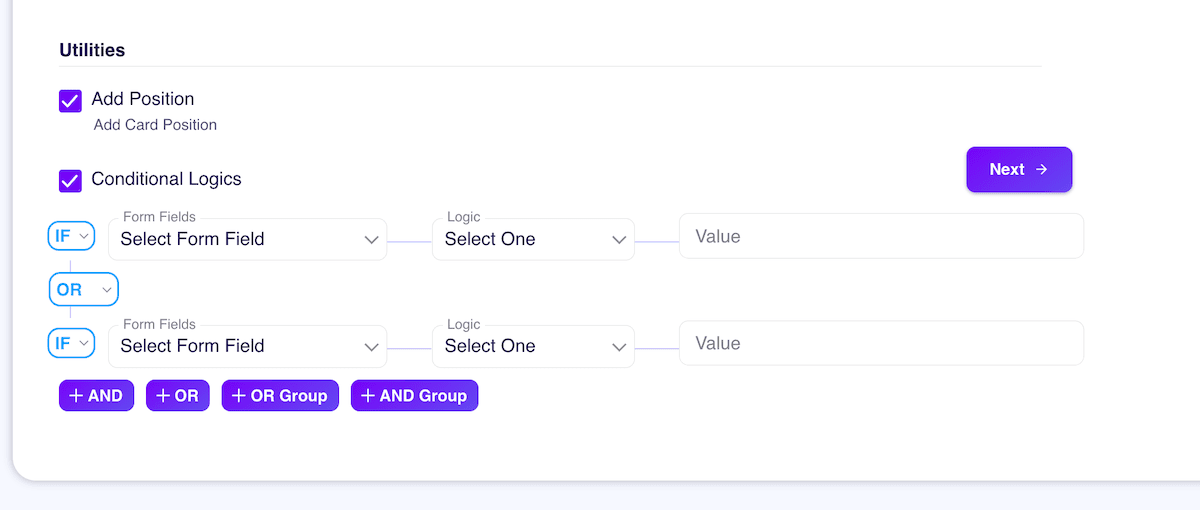 The conditional logic configuration screen in Bit Integrations.