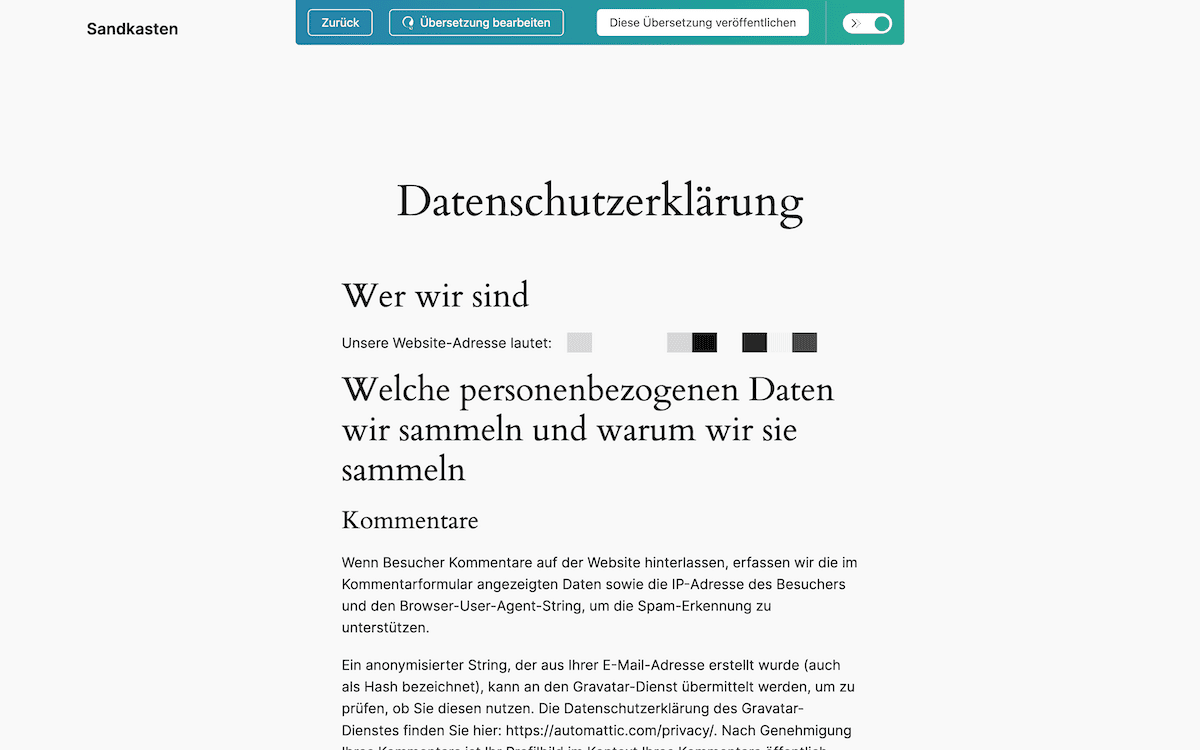 A translated page awaiting review and approval.