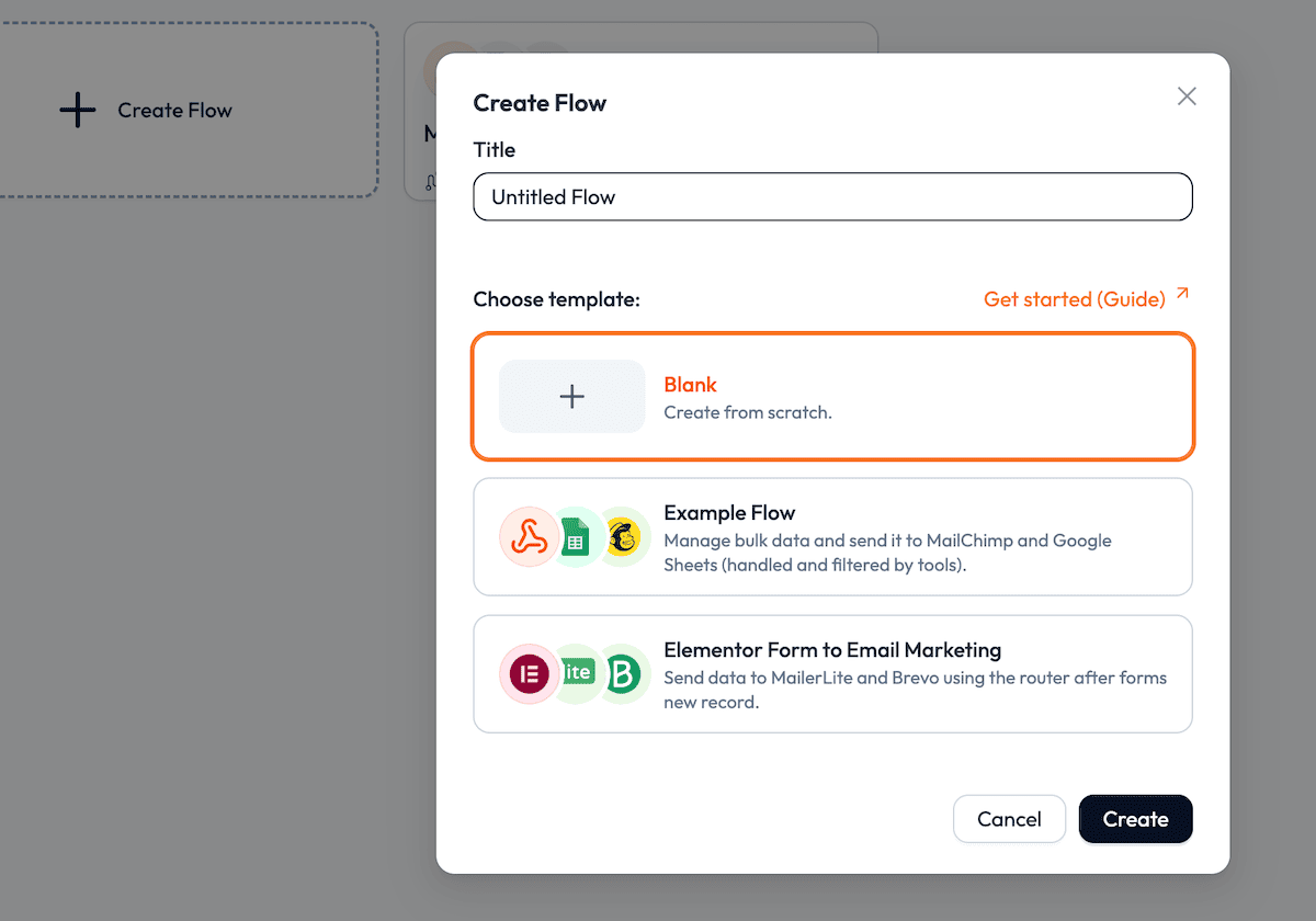 The Bit Flows Create Flow dialog box.