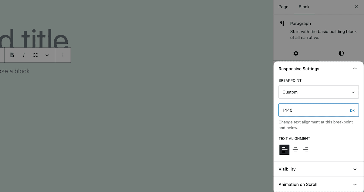 The responsive control options within Better Block Editor.