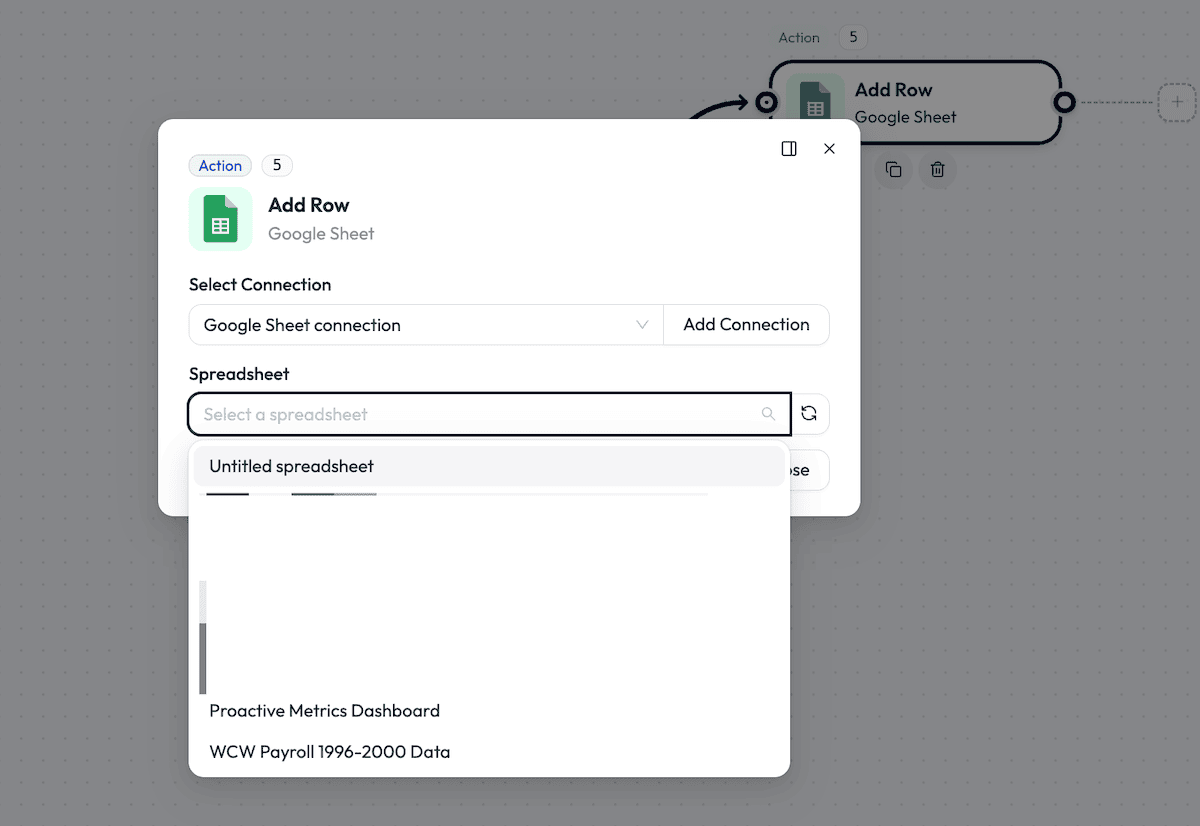 The Choose Spreadsheet drop-down list within Bit Flows.