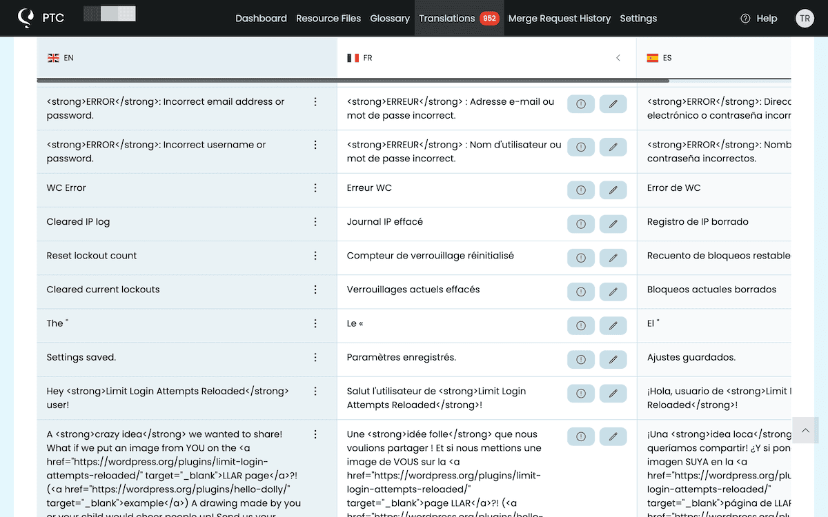 The Translations screen within Private Translation Cloud.