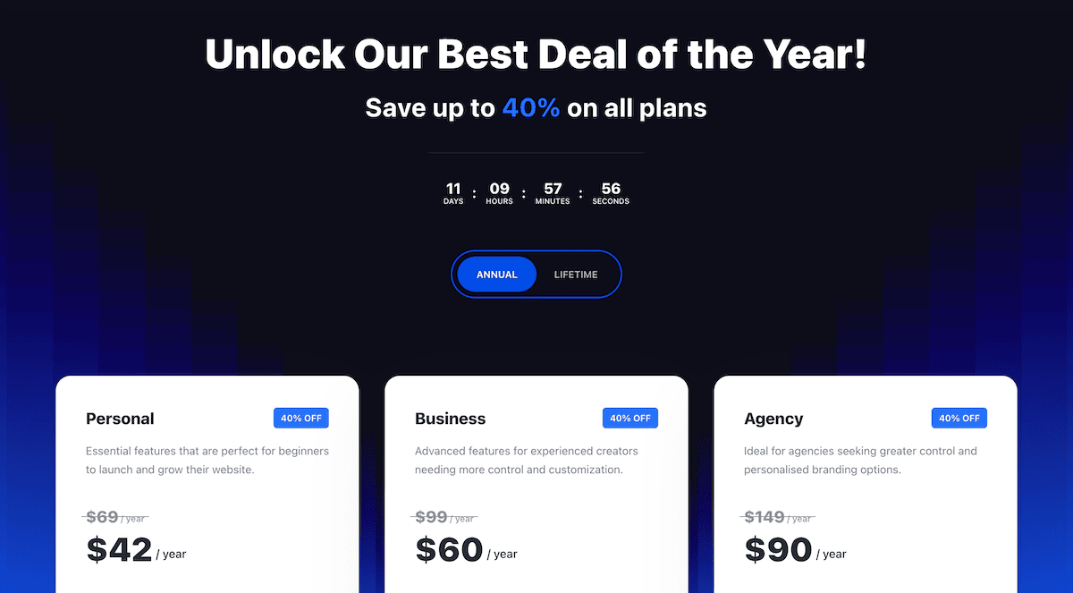 The Blocksy pricing page.