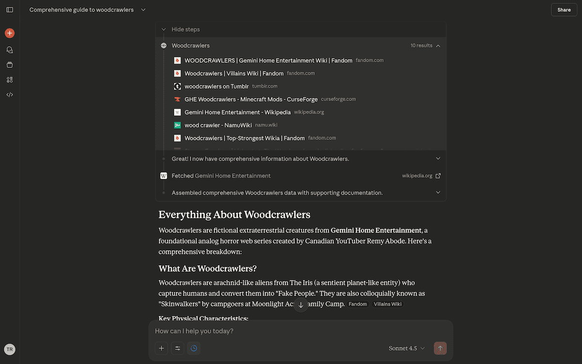 The web search functionality within Claude.