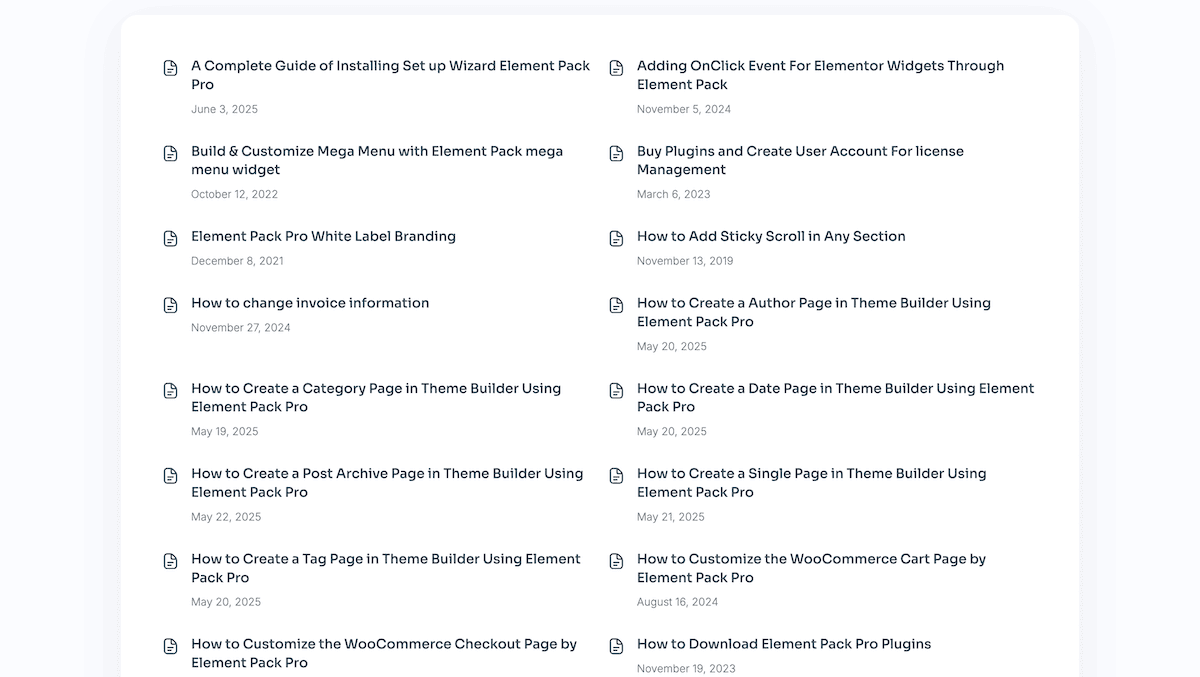 BdThemes knowledge base showing organized documentation for all plugins.