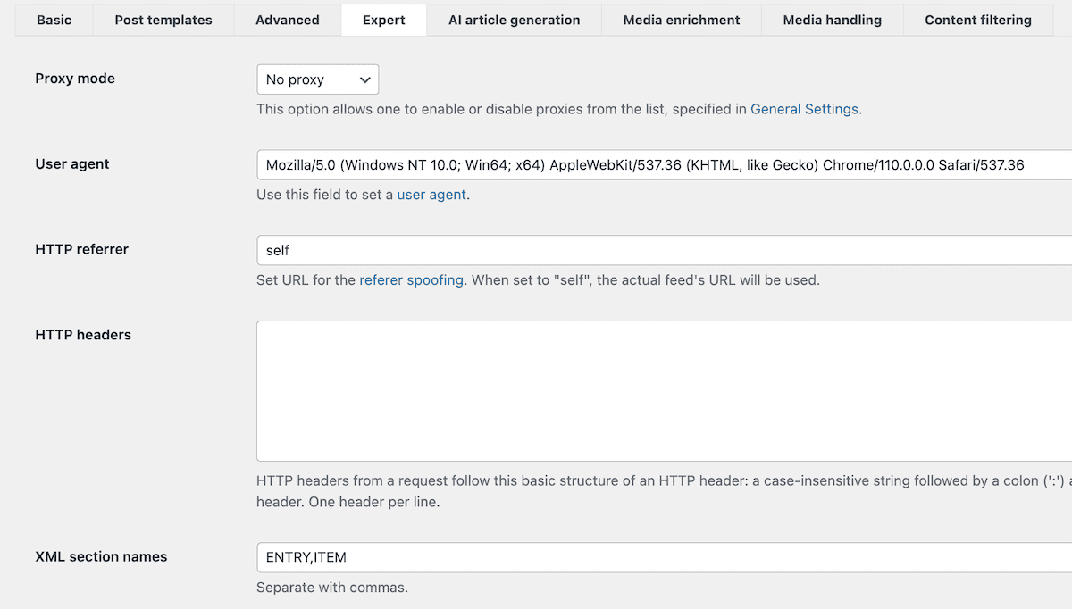 The Expert configuration panel within CyberSEO PRO.