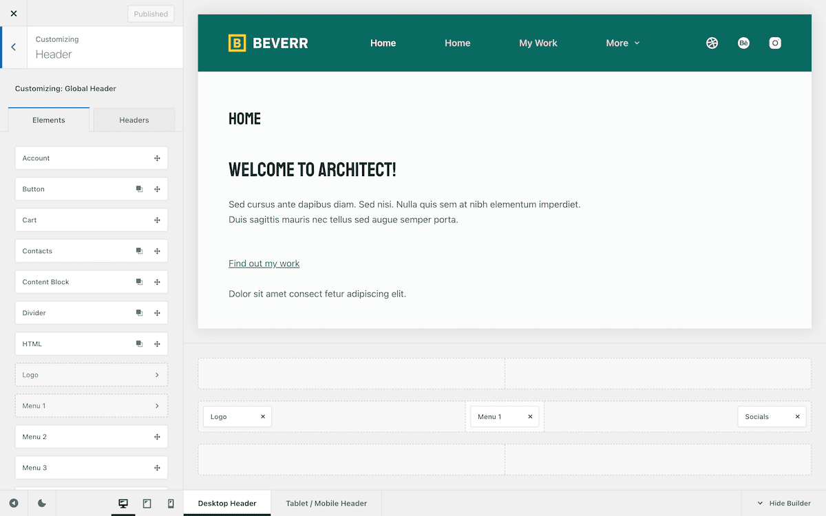 Building headers within Blocksy.