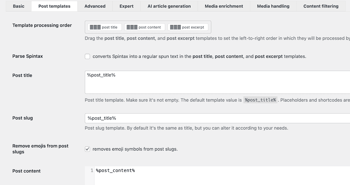 The Post Templates tab within CyberSEO PRO.