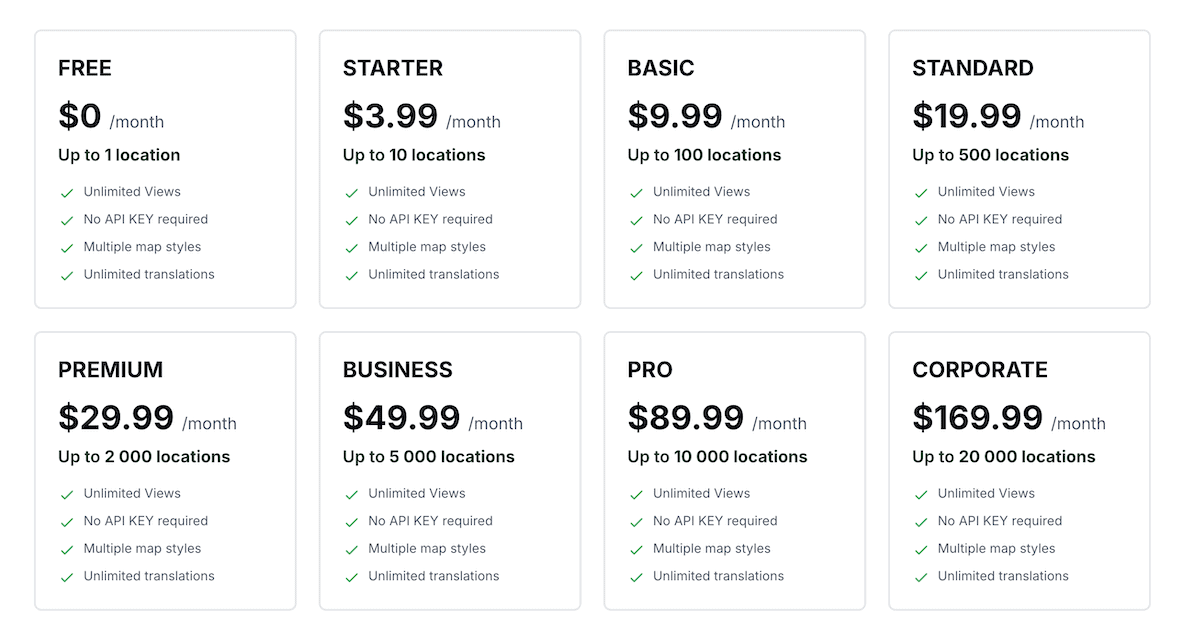 The Progus Store Locator pricing page.