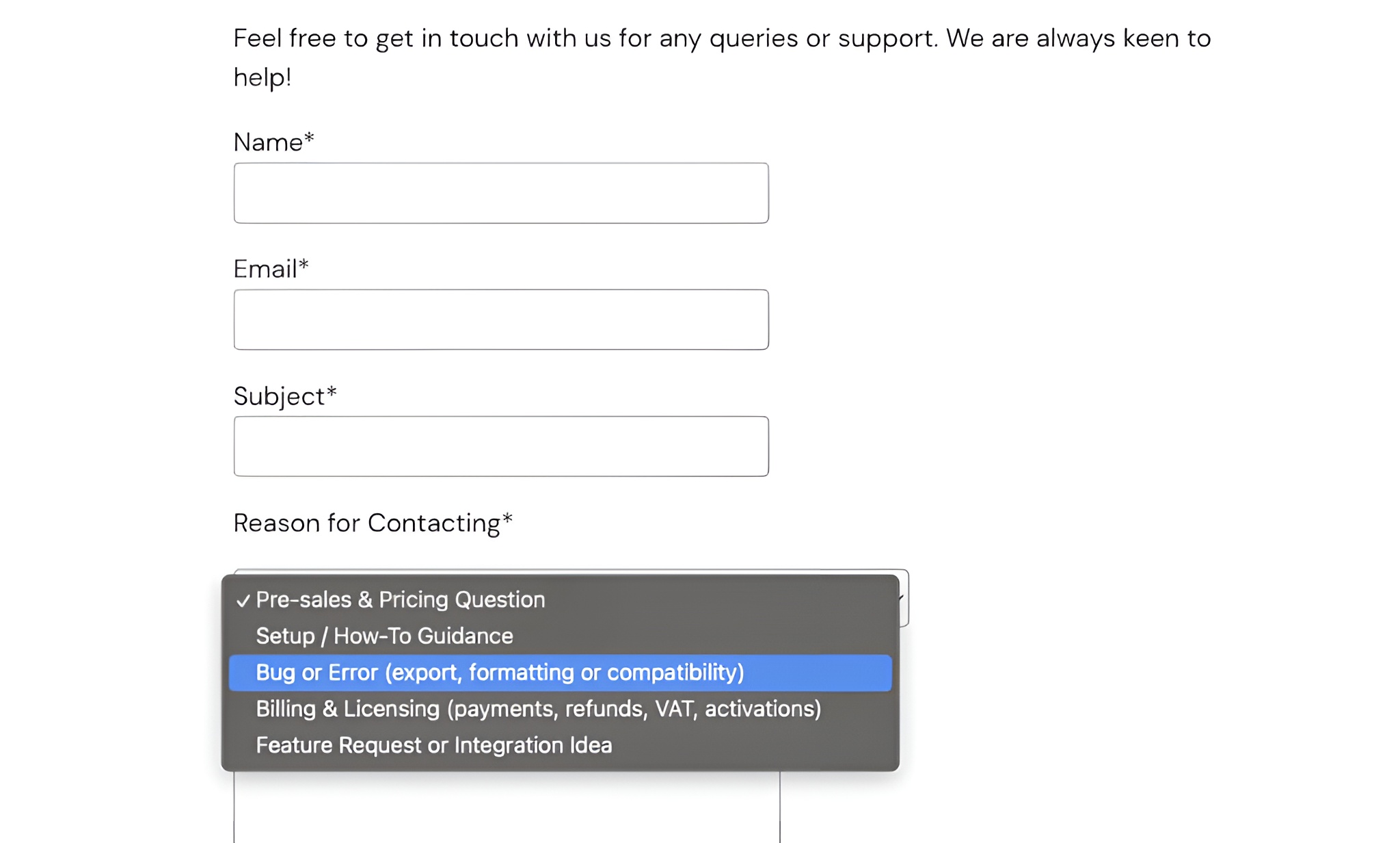 The eBook Crafter contact form.
