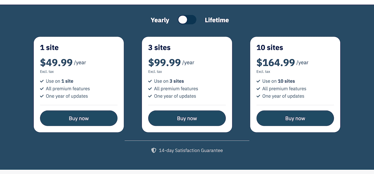 The LinkCentral premium pricing page showing three different tiers.