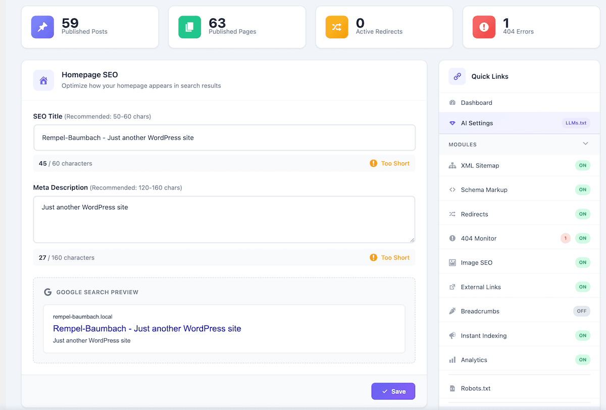 The Prime SEO Settings page.