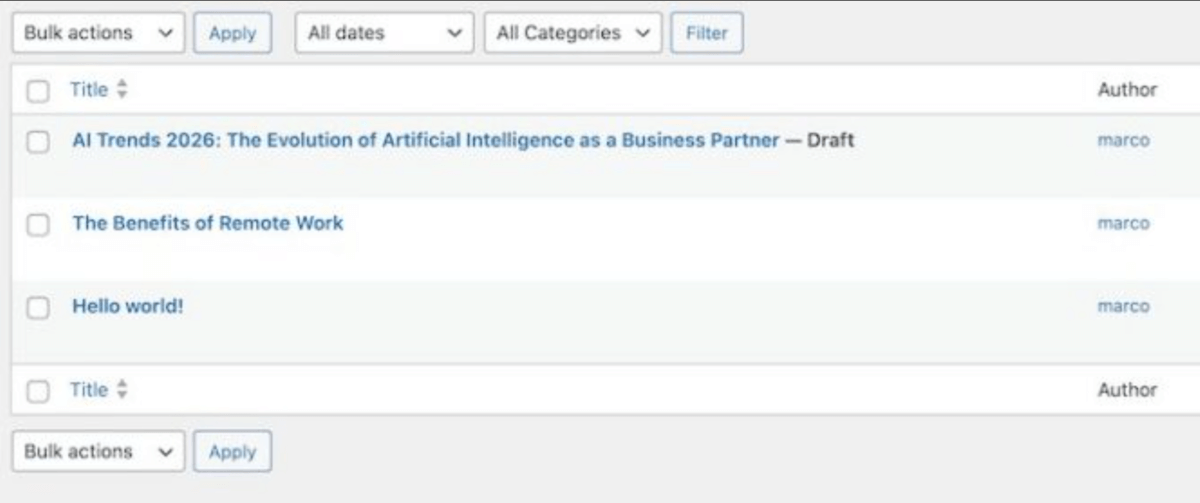 Posts list in WordPress