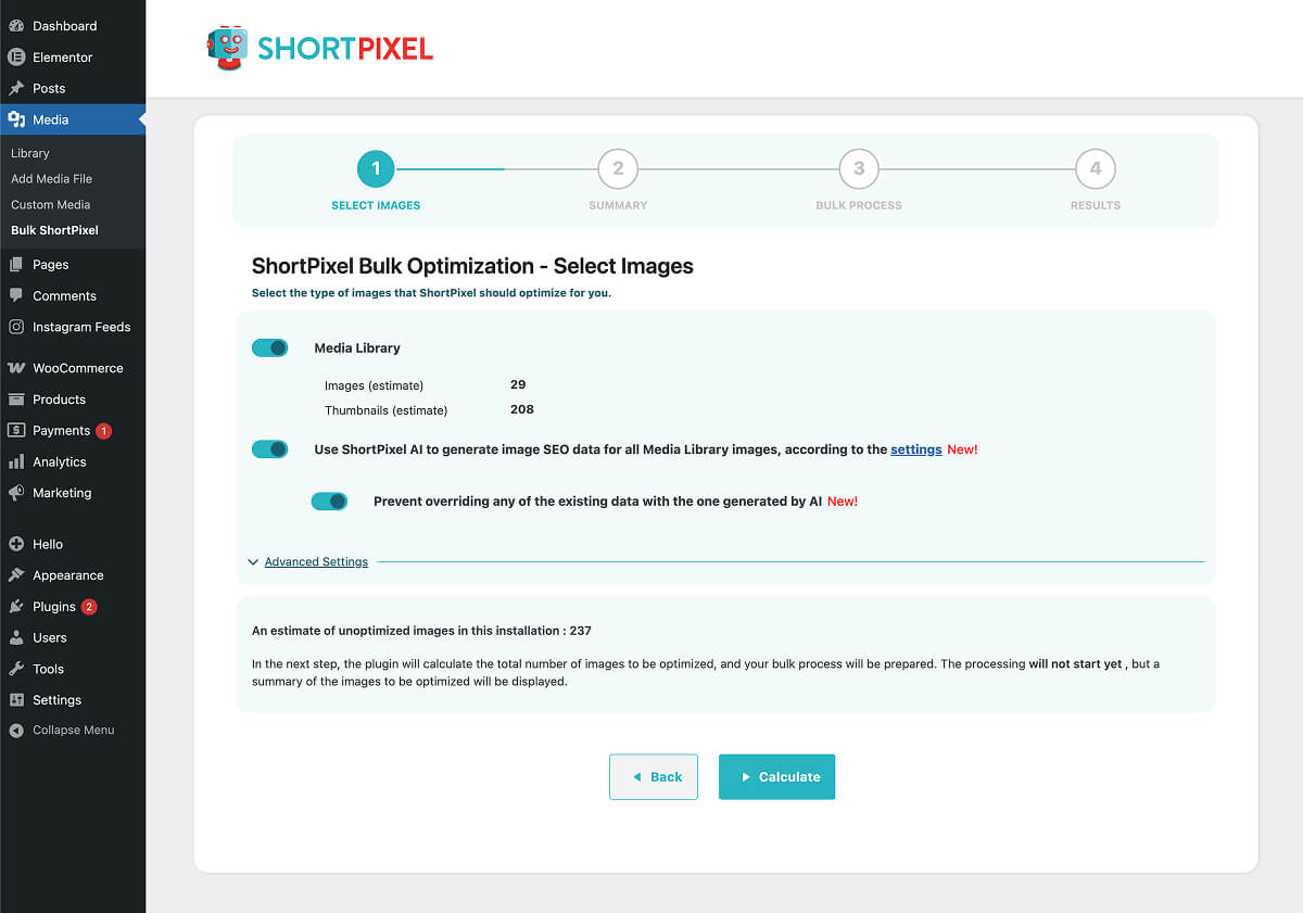 Bulk optimization in ShortPixel, with various configuration options.