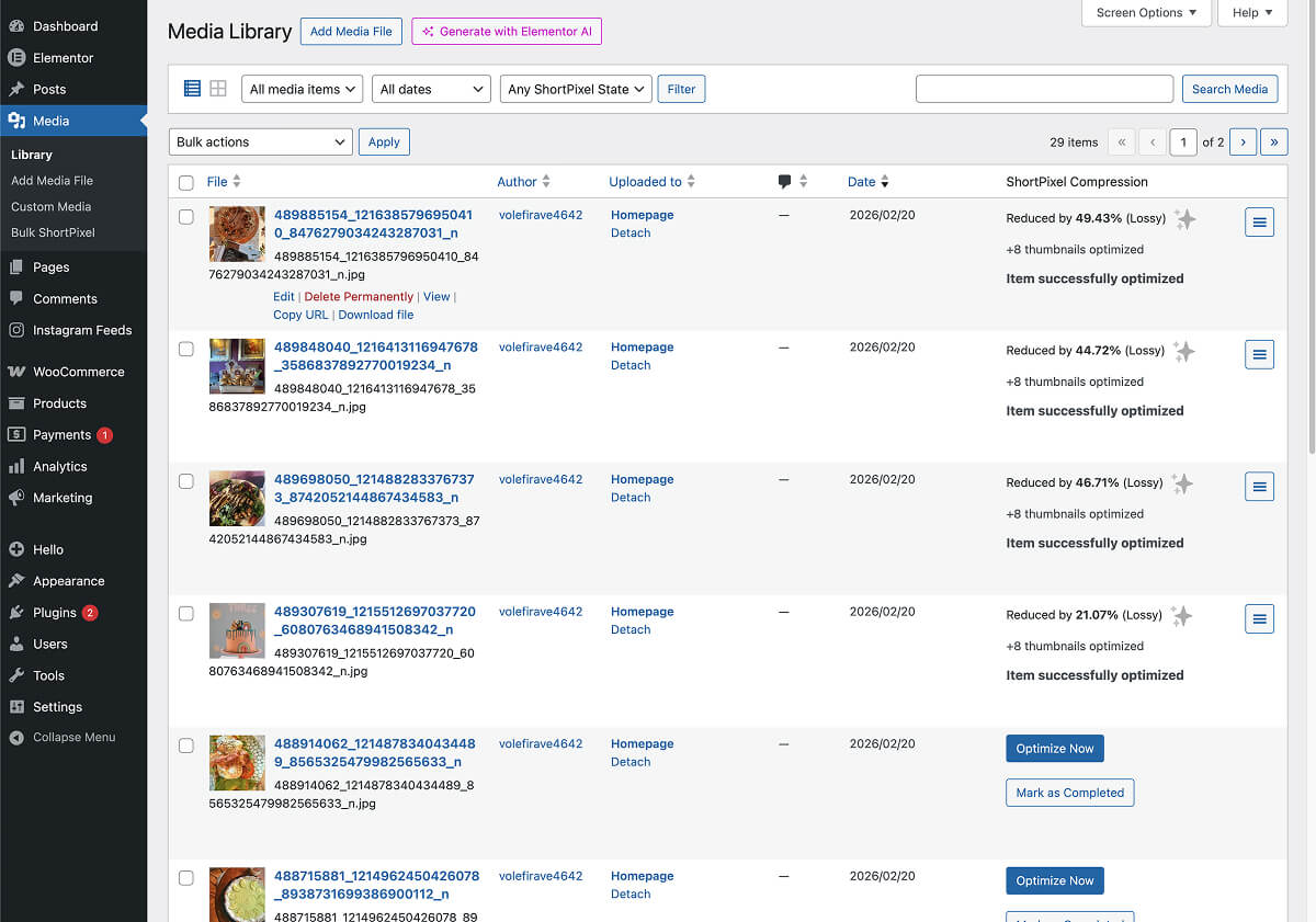 ShortPixel in the WordPress media library.