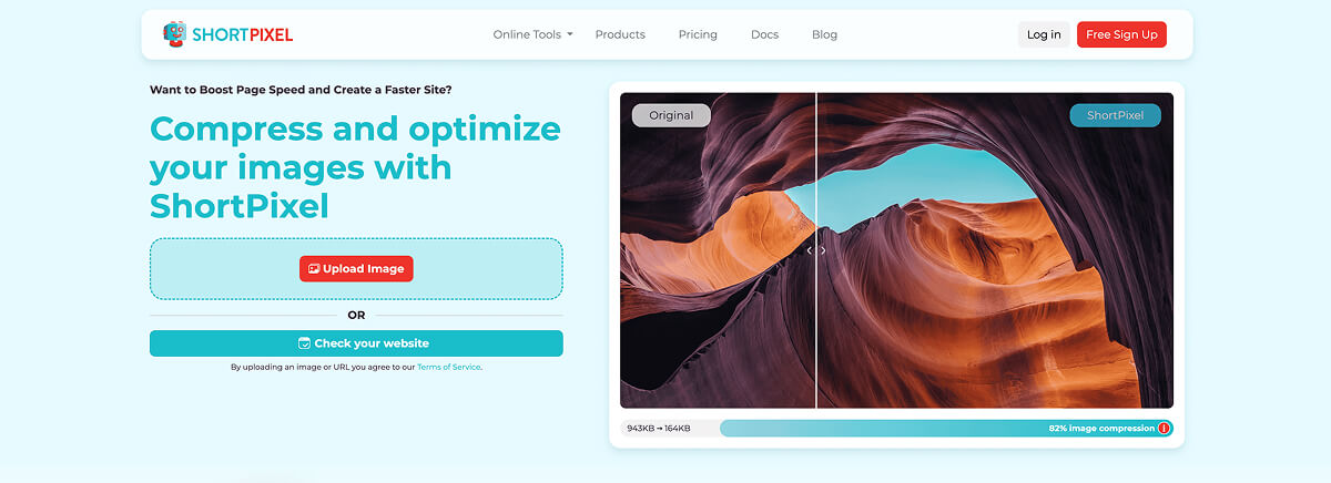 ShortPixel's website homepage.