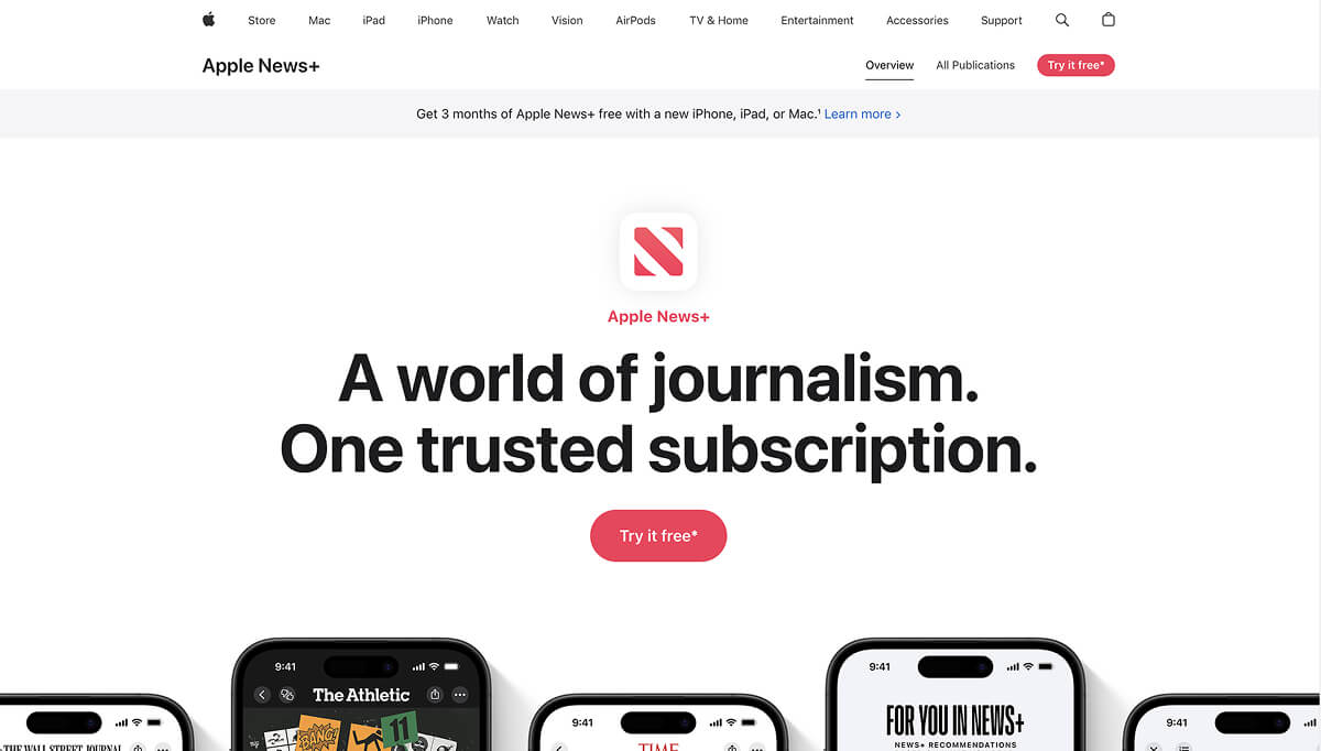 The AppleNews+ website homepage.