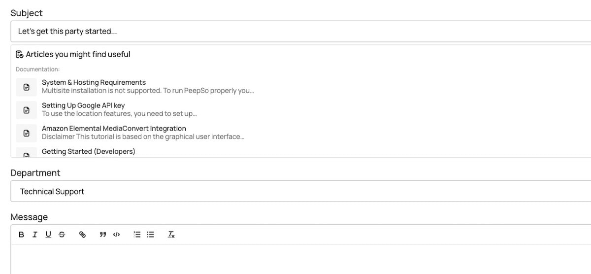 The Awedesk interface showing content suggestions based on the ticket details.