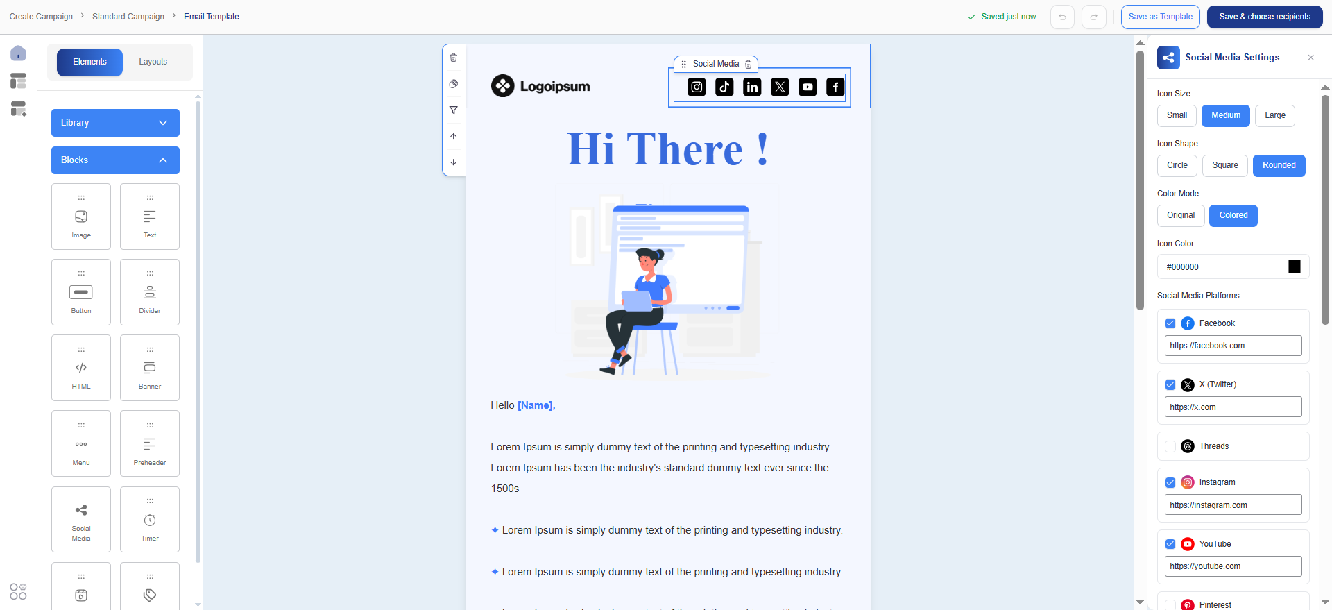 The email builder available in Quill CRM.