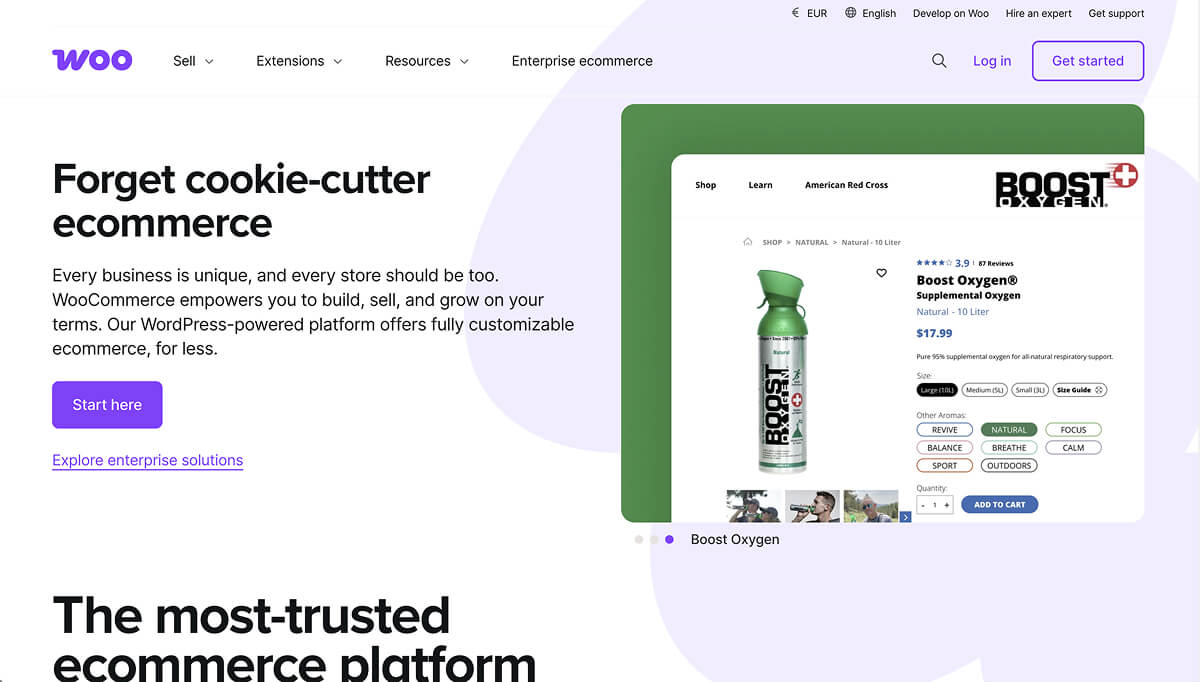 The WooCommerce website homepage.