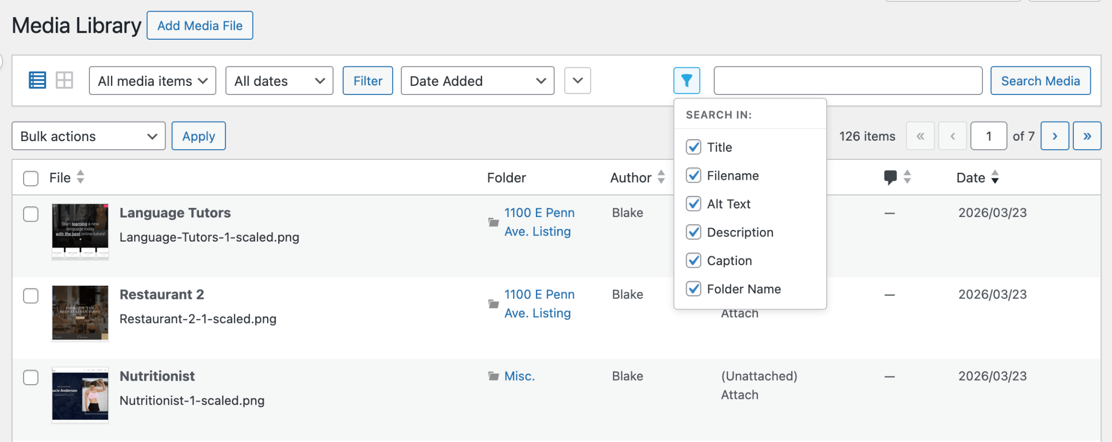 The Infinite Uploads media library sort and search.