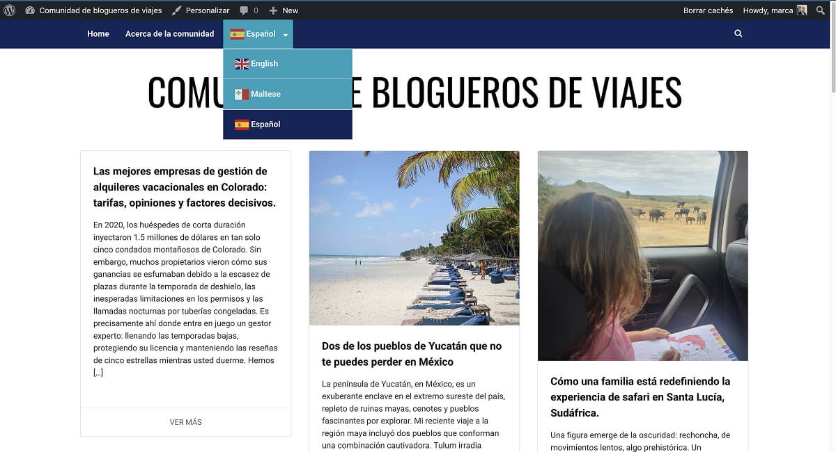 GTranslate's language selector on a live website.