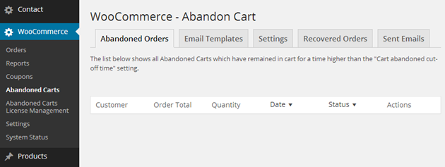 Abandon Cart Menu