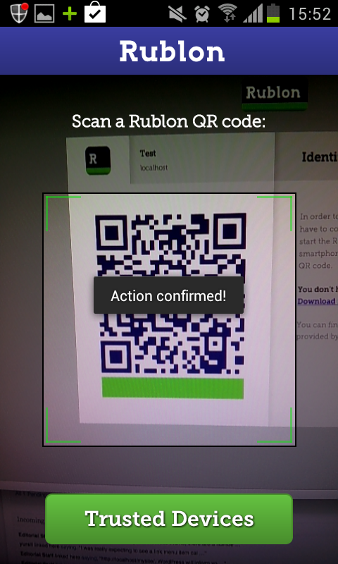 Scanning the QR code with my mobile device