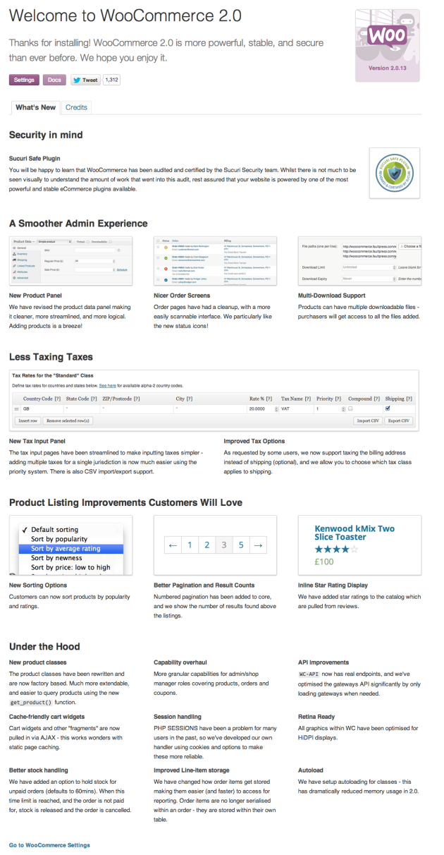WooCommerce welcome page